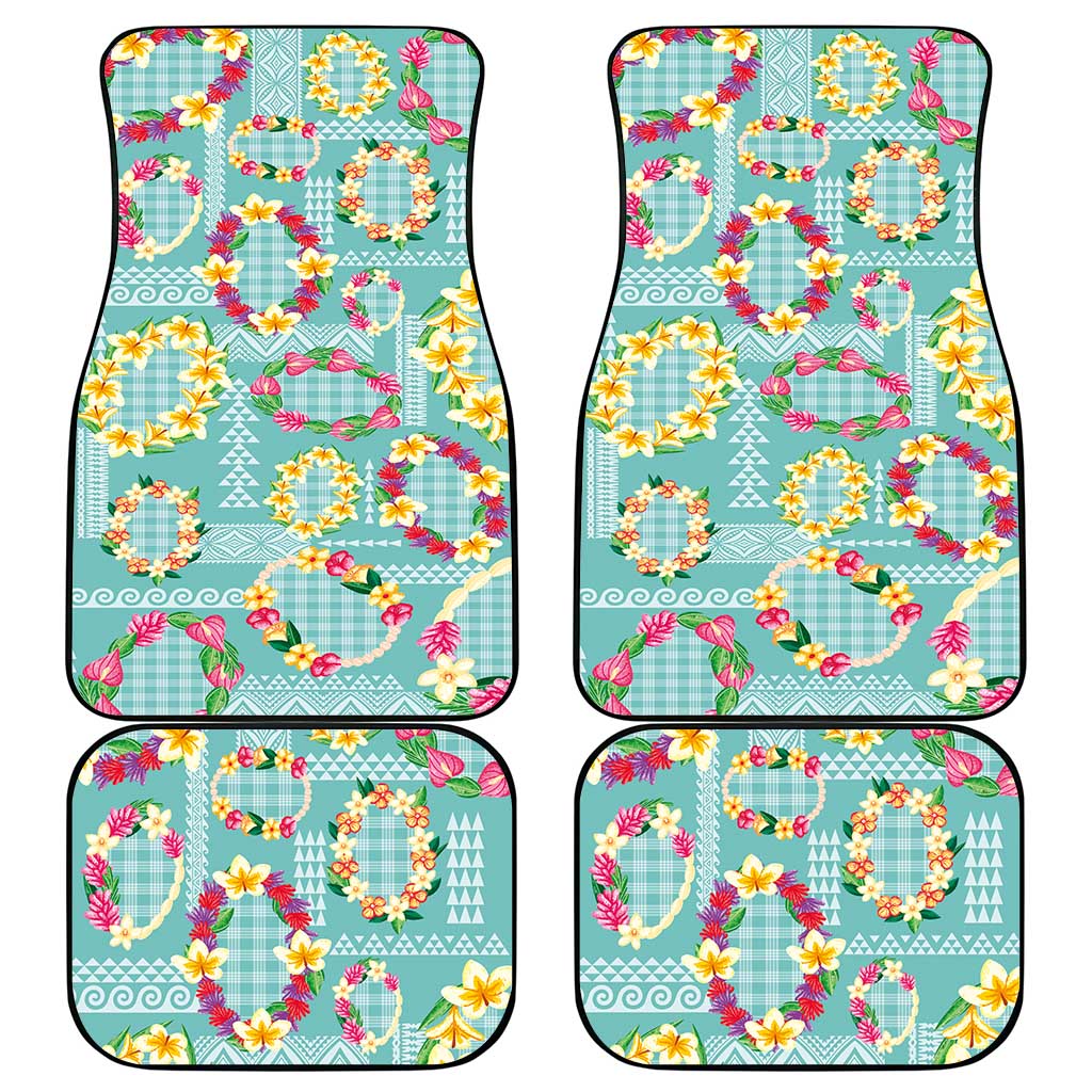 Hawaiian Leis Car Mats Kakau Tattoos and Palaka Pastel Teal Color LT03 - Polynesian Pride