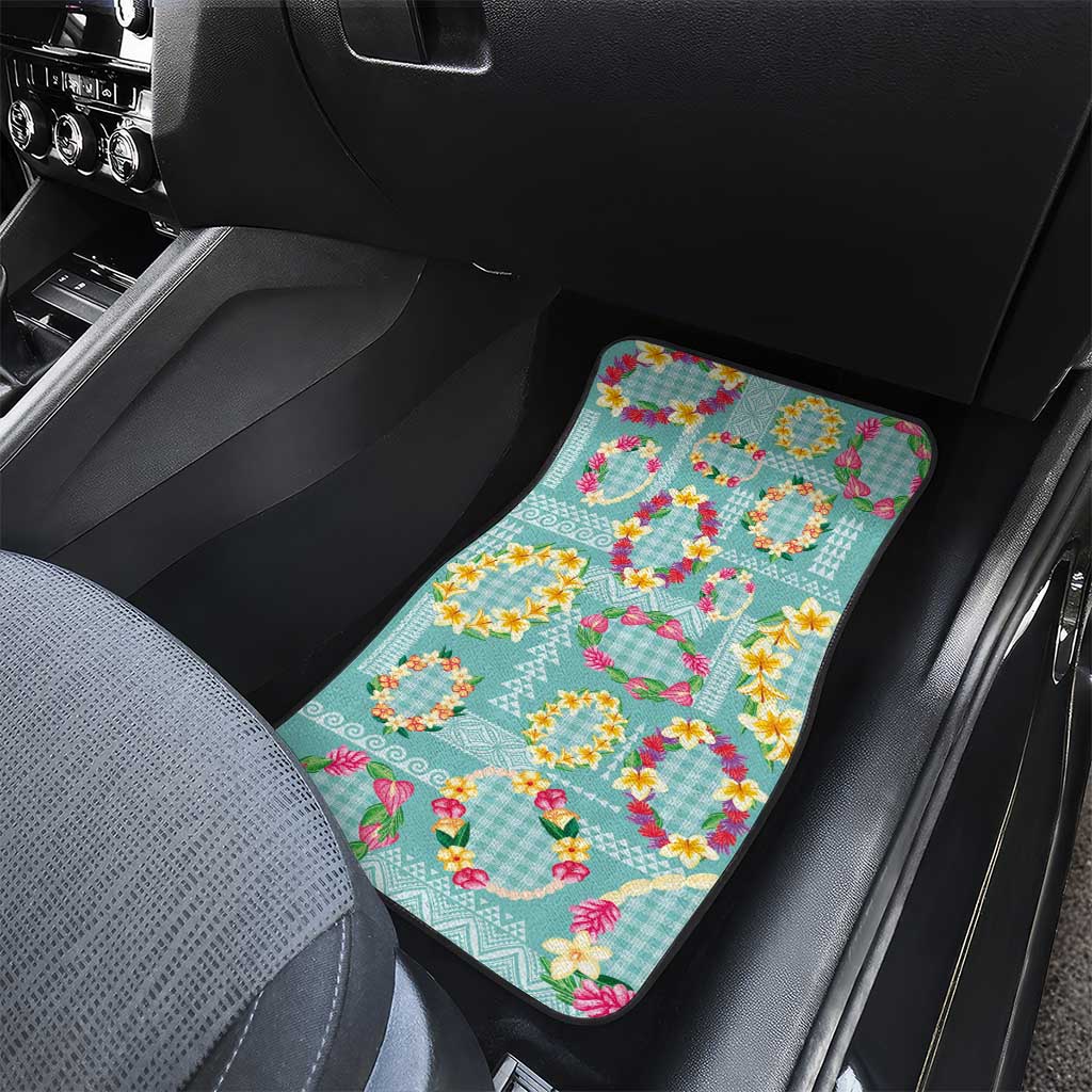 Hawaiian Leis Car Mats Kakau Tattoos and Palaka Pastel Teal Color LT03 - Polynesian Pride