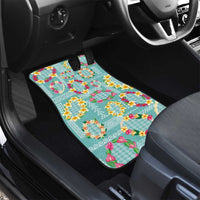Hawaiian Leis Car Mats Kakau Tattoos and Palaka Pastel Teal Color LT03 - Polynesian Pride