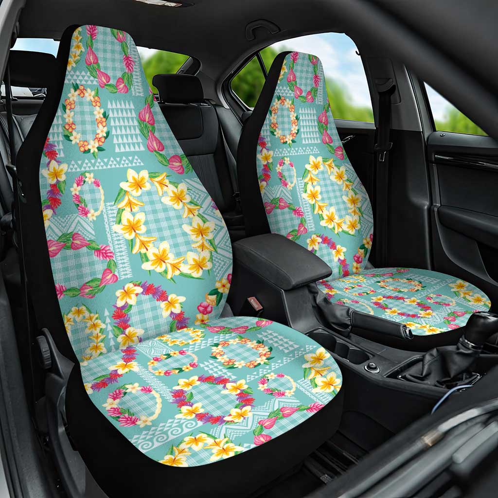 Hawaiian Leis Car Seat Cover Kakau Tattoos and Palaka Pastel Teal Color LT03 One Size Teal - Polynesian Pride