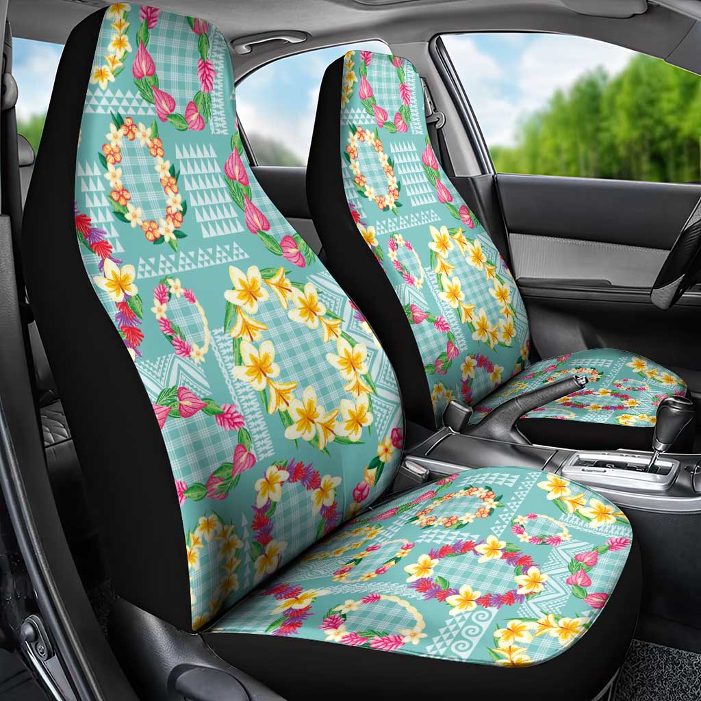 Hawaiian Leis Car Seat Cover Kakau Tattoos and Palaka Pastel Teal Color LT03 - Polynesian Pride