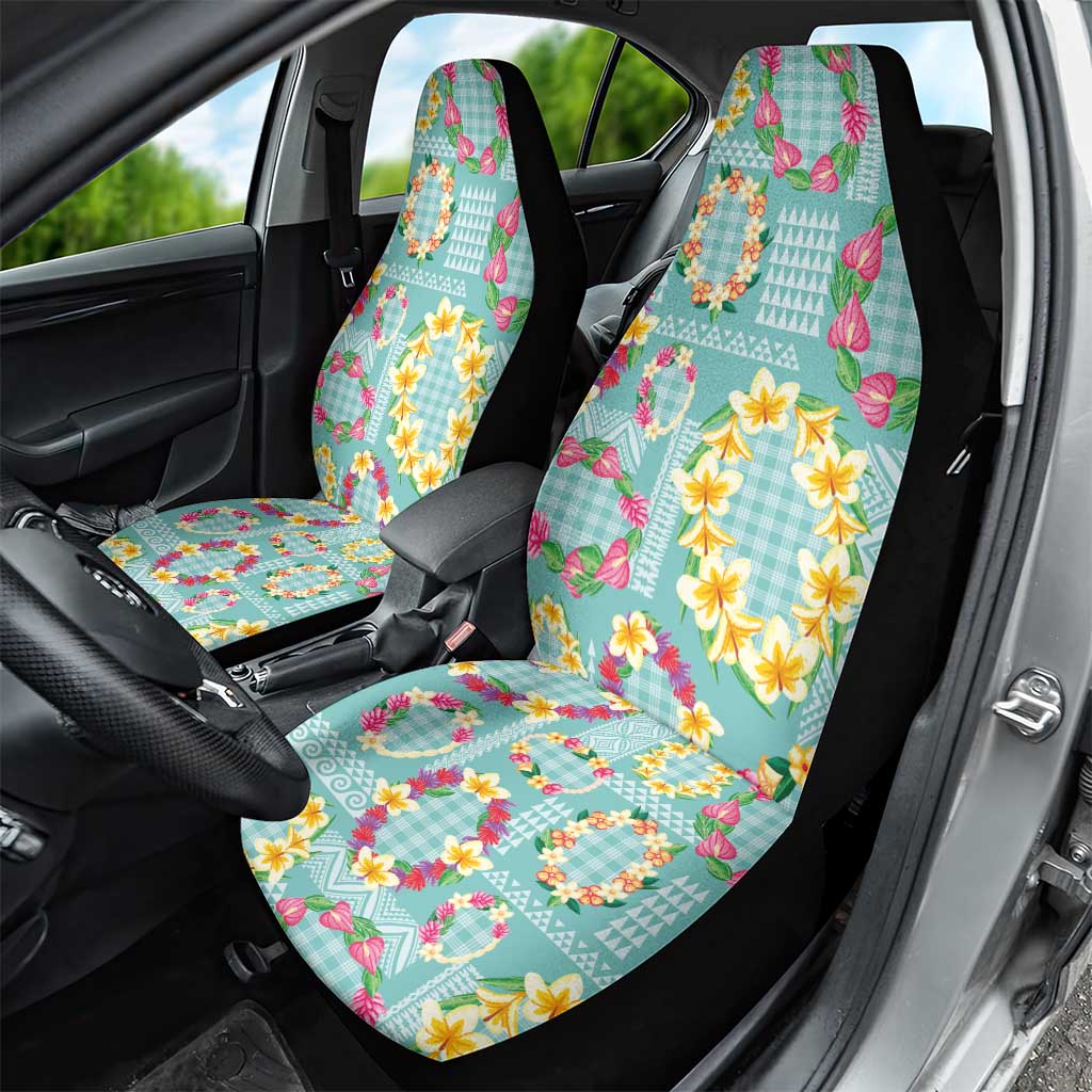 Hawaiian Leis Car Seat Cover Kakau Tattoos and Palaka Pastel Teal Color LT03 - Polynesian Pride