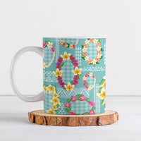 Hawaiian Leis Ceramic Mug Kakau Tattoos and Palaka Pastel Teal Color LT03 Teal - Polynesian Pride