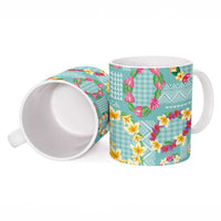 Hawaiian Leis Ceramic Mug Kakau Tattoos and Palaka Pastel Teal Color LT03 - Polynesian Pride