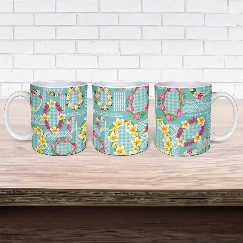 Hawaiian Leis Ceramic Mug Kakau Tattoos and Palaka Pastel Teal Color LT03 - Polynesian Pride