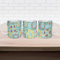 Hawaiian Leis Ceramic Mug Kakau Tattoos and Palaka Pastel Teal Color LT03 - Polynesian Pride