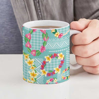Hawaiian Leis Ceramic Mug Kakau Tattoos and Palaka Pastel Teal Color LT03 - Polynesian Pride