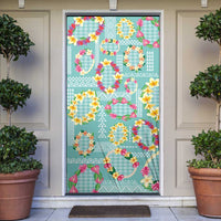 Hawaiian Leis Door Cover Kakau Tattoos and Palaka Pastel Teal Color LT03 Teal - Polynesian Pride