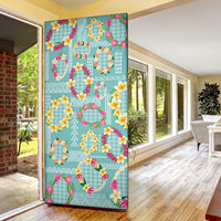 Hawaiian Leis Door Cover Kakau Tattoos and Palaka Pastel Teal Color LT03 - Polynesian Pride