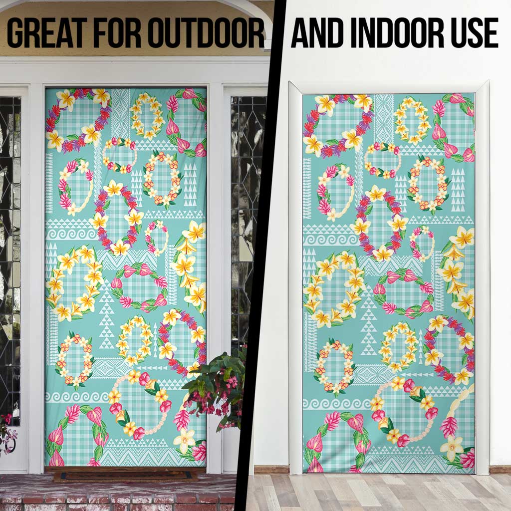 Hawaiian Leis Door Cover Kakau Tattoos and Palaka Pastel Teal Color LT03 - Polynesian Pride