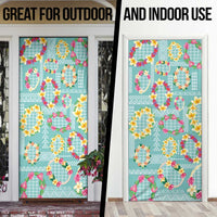 Hawaiian Leis Door Cover Kakau Tattoos and Palaka Pastel Teal Color LT03 - Polynesian Pride