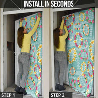 Hawaiian Leis Door Cover Kakau Tattoos and Palaka Pastel Teal Color LT03 - Polynesian Pride