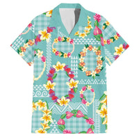 Hawaiian Leis Family Matching Off Shoulder Short Dress and Hawaiian Shirt Kakau Tattoos and Palaka Pastel Teal Color