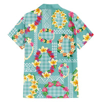 Hawaiian Leis Family Matching Tank Maxi Dress and Hawaiian Shirt Kakau Tattoos and Palaka Pastel Teal Color