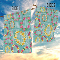 Hawaiian Leis Garden Flag Kakau Tattoos and Palaka Pastel Teal Color LT03 - Polynesian Pride