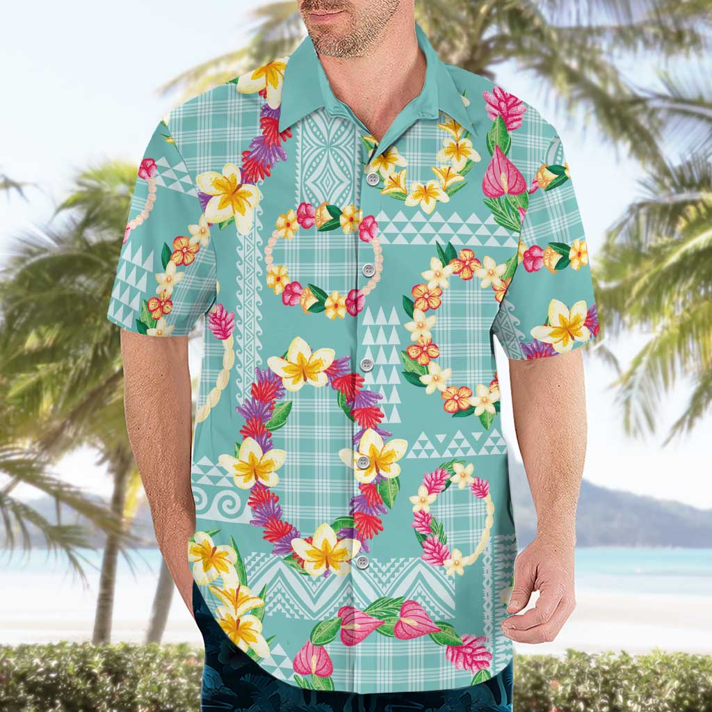Hawaiian Leis Hawaiian Shirt Kakau Tattoos and Palaka Pastel Teal Color LT03 - Polynesian Pride