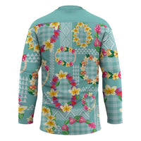 Hawaiian Leis Hockey Jersey Kakau Tattoos and Palaka Pastel Teal Color LT03 - Polynesian Pride