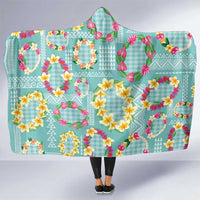 Hawaiian Leis Hooded Blanket Kakau Tattoos and Palaka Pastel Teal Color LT03 One Size Teal - Polynesian Pride