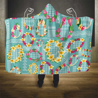 Hawaiian Leis Hooded Blanket Kakau Tattoos and Palaka Pastel Teal Color LT03 - Polynesian Pride