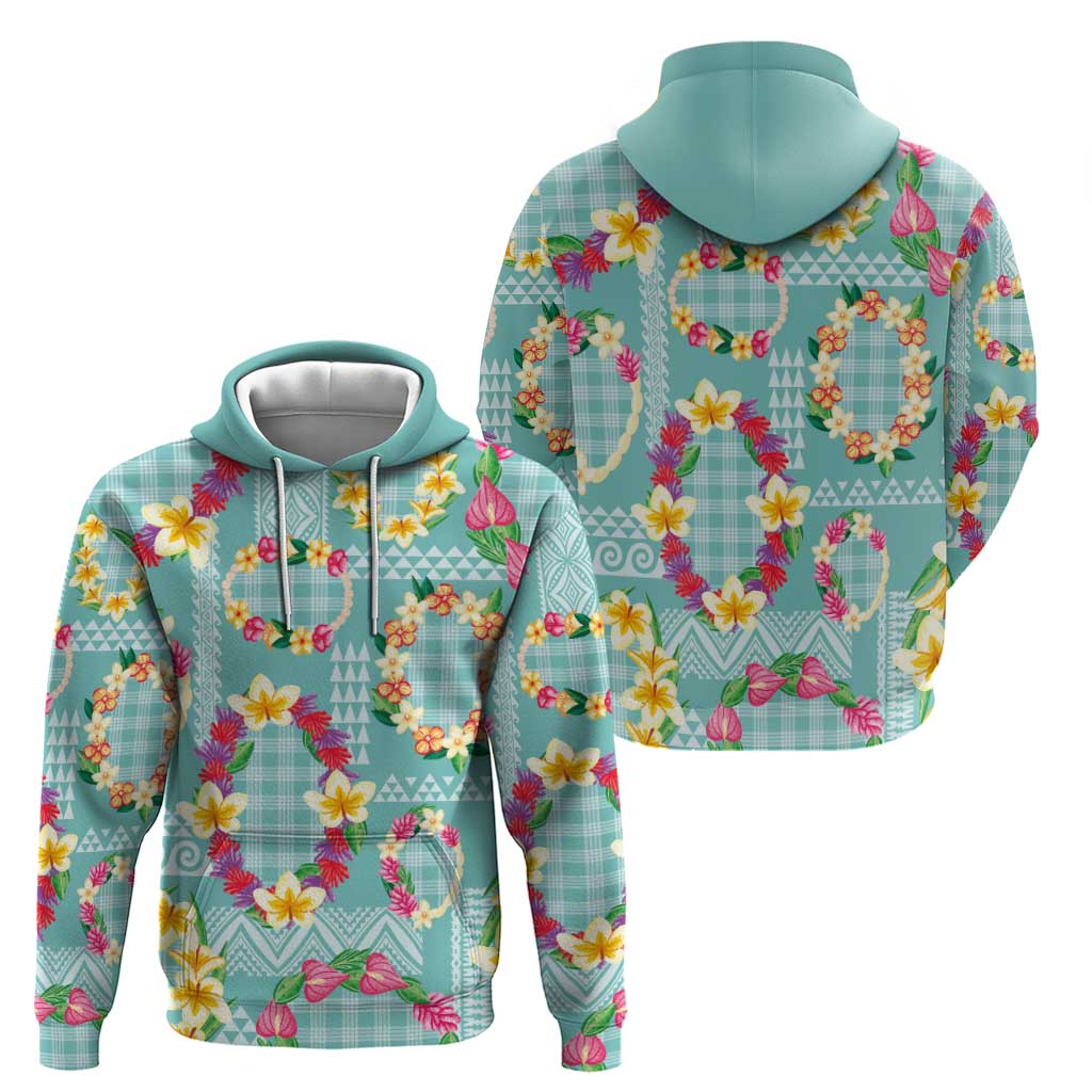 Hawaiian Leis Hoodie Kakau Tattoos and Palaka Pastel Teal Color LT03 - Polynesian Pride