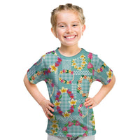 Hawaiian Leis Kid T Shirt Kakau Tattoos and Palaka Pastel Teal Color LT03 Teal - Polynesian Pride