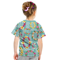 Hawaiian Leis Kid T Shirt Kakau Tattoos and Palaka Pastel Teal Color LT03 - Polynesian Pride