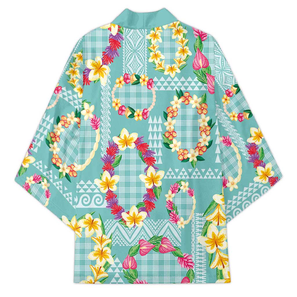 Hawaiian Leis Kimono Kakau Tattoos and Palaka Pastel Teal Color LT03 - Polynesian Pride