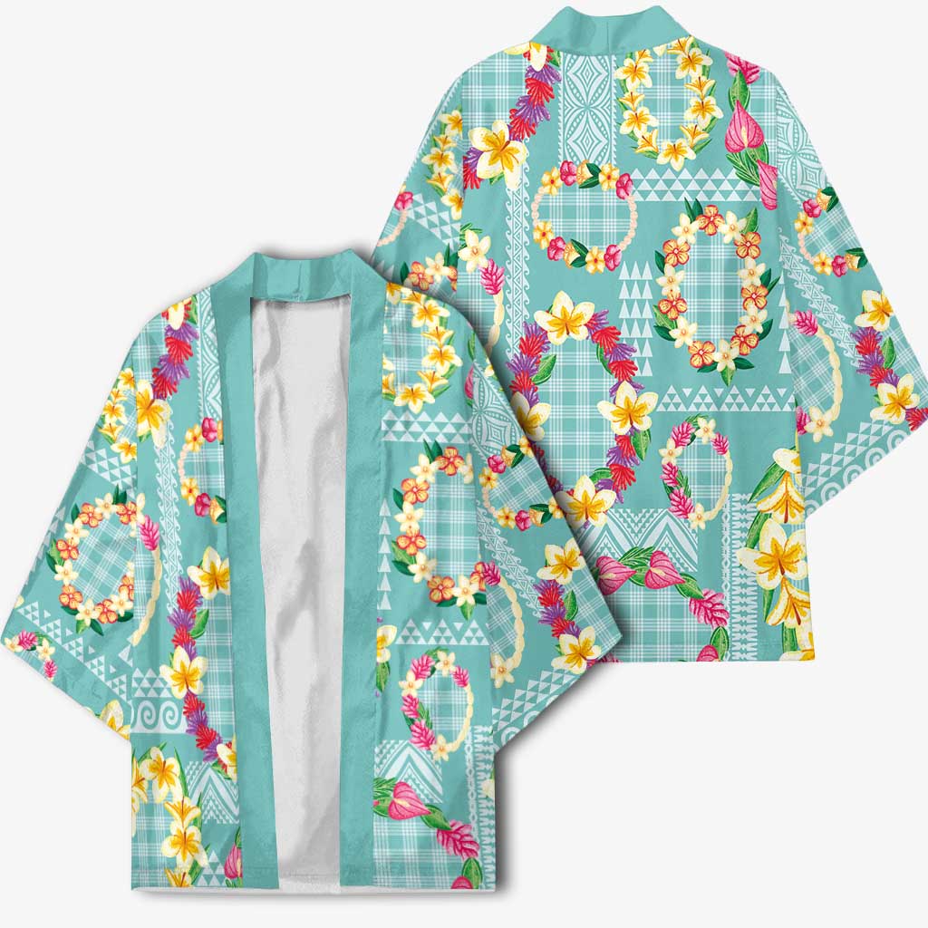 Hawaiian Leis Kimono Kakau Tattoos and Palaka Pastel Teal Color LT03 - Polynesian Pride