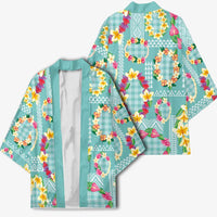 Hawaiian Leis Kimono Kakau Tattoos and Palaka Pastel Teal Color LT03 - Polynesian Pride