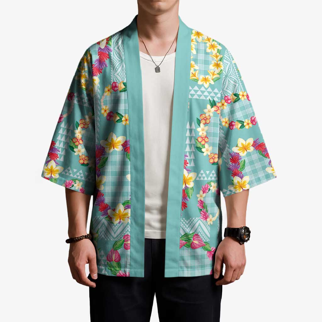 Hawaiian Leis Kimono Kakau Tattoos and Palaka Pastel Teal Color LT03 - Polynesian Pride