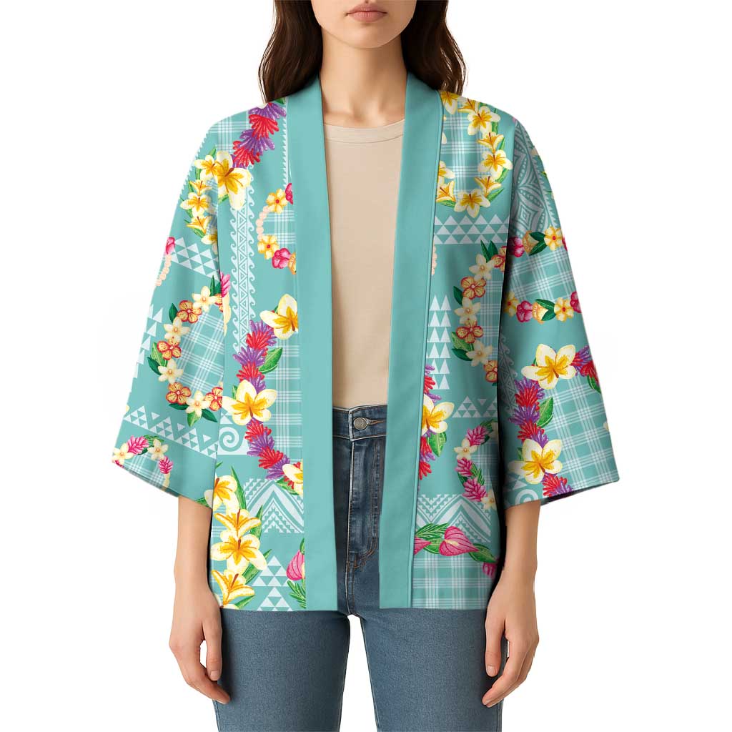 Hawaiian Leis Kimono Kakau Tattoos and Palaka Pastel Teal Color LT03 - Polynesian Pride