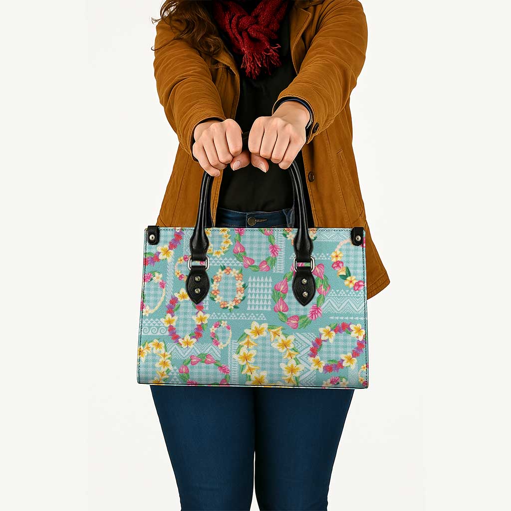 Hawaiian Leis Leather Bag Kakau Tattoos and Palaka Pastel Teal Color