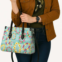 Hawaiian Leis Leather Bag Kakau Tattoos and Palaka Pastel Teal Color