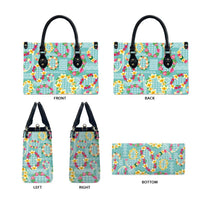 Hawaiian Leis Leather Bag Kakau Tattoos and Palaka Pastel Teal Color