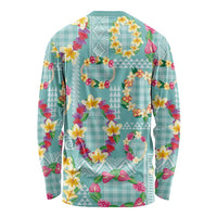 Hawaiian Leis Long Sleeve Shirt Kakau Tattoos and Palaka Pastel Teal Color LT03 - Polynesian Pride