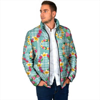 Hawaiian Leis Padded Jacket Kakau Tattoos and Palaka Pastel Teal Color LT03 - Polynesian Pride