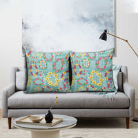 Hawaiian Leis Pillow Cover Kakau Tattoos and Palaka Pastel Teal Color LT03 - Polynesian Pride