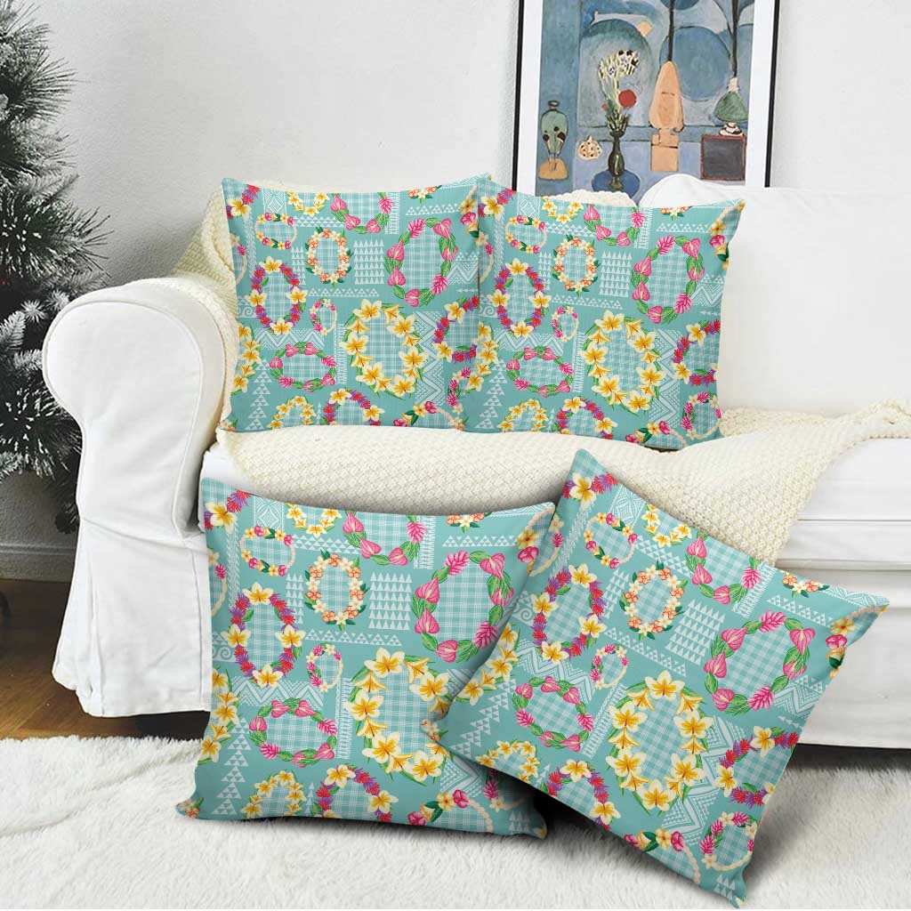 Hawaiian Leis Pillow Cover Kakau Tattoos and Palaka Pastel Teal Color LT03 - Polynesian Pride