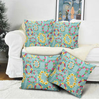 Hawaiian Leis Pillow Cover Kakau Tattoos and Palaka Pastel Teal Color LT03 - Polynesian Pride