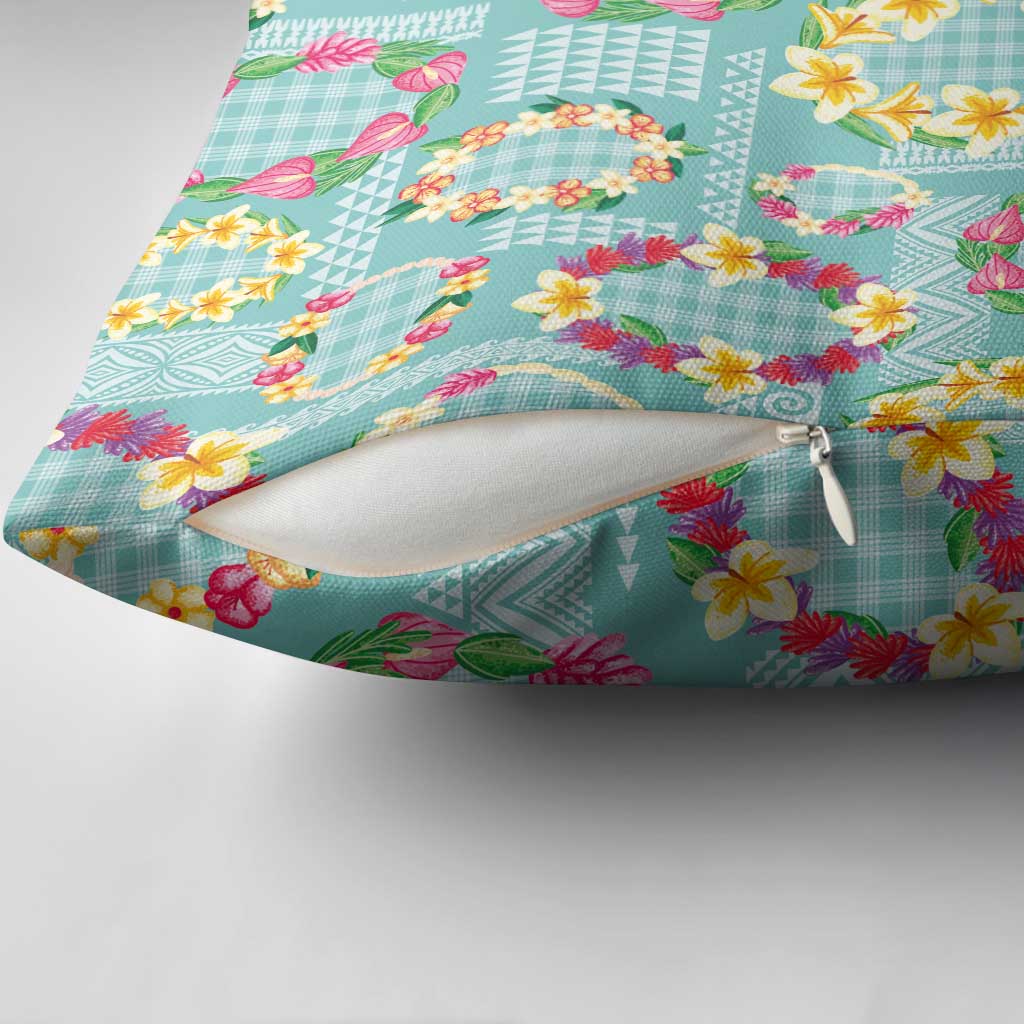 Hawaiian Leis Pillow Cover Kakau Tattoos and Palaka Pastel Teal Color LT03 - Polynesian Pride