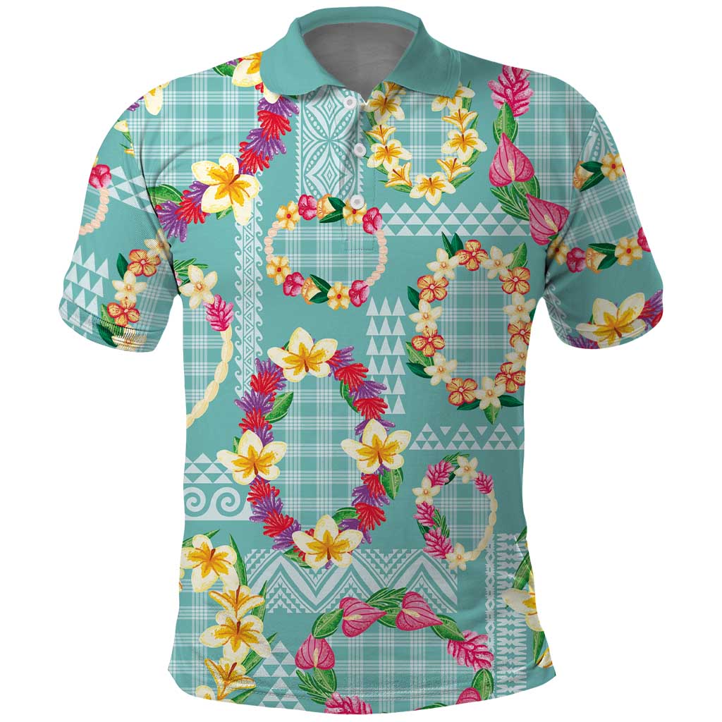 Hawaiian Leis Polo Shirt Kakau Tattoos and Palaka Pastel Teal Color LT03 Teal - Polynesian Pride