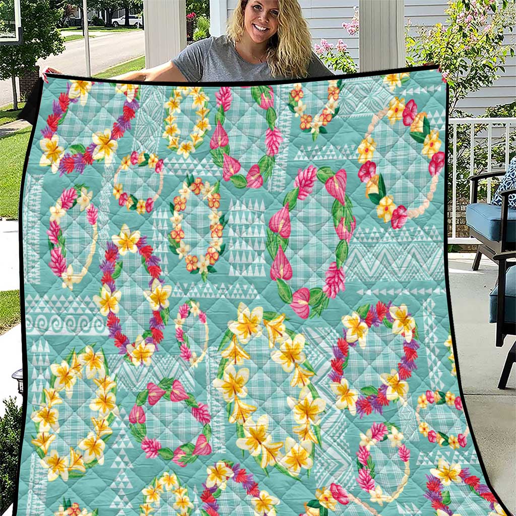 Hawaiian Leis Quilt Kakau Tattoos and Palaka Pastel Teal Color LT03 Teal - Polynesian Pride