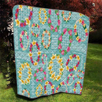 Hawaiian Leis Quilt Kakau Tattoos and Palaka Pastel Teal Color LT03 - Polynesian Pride