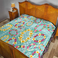 Hawaiian Leis Quilt Kakau Tattoos and Palaka Pastel Teal Color LT03 - Polynesian Pride