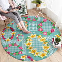 Hawaiian Leis Round Carpet Kakau Tattoos and Palaka Pastel Teal Color LT03 - Polynesian Pride