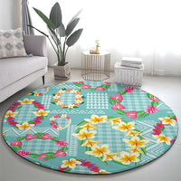 Hawaiian Leis Round Carpet Kakau Tattoos and Palaka Pastel Teal Color LT03 - Polynesian Pride