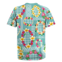 Hawaiian Leis Rugby Jersey Kakau Tattoos and Palaka Pastel Teal Color LT03 - Polynesian Pride