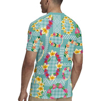 Hawaiian Leis Rugby Jersey Kakau Tattoos and Palaka Pastel Teal Color LT03 - Polynesian Pride