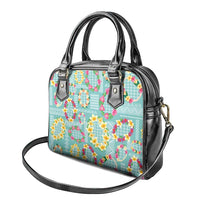 Hawaiian Leis Shoulder Handbag Kakau Tattoos and Palaka Pastel Teal Color LT03 - Polynesian Pride