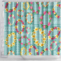 Hawaiian Leis Shower Curtain Kakau Tattoos and Palaka Pastel Teal Color LT03 - Polynesian Pride